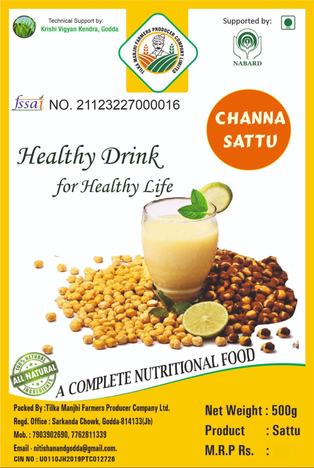 Tilka Manjhi FPC Chana Sattu packaging